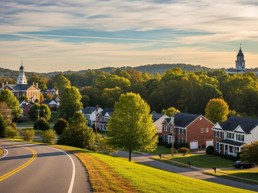 A tree-lined residential street in the Charter Colony area of Midlothian, Virginia